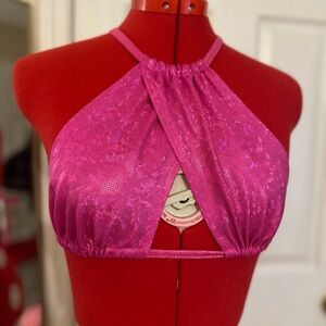- iHeartRaves Hot Pink Sparking Halter Tie Top Womens Sz S